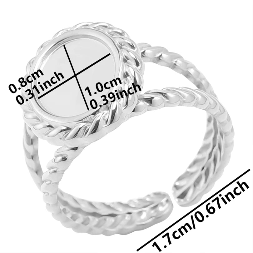 7pcs  Blank Base High Quality Stainless Steel Silver Color Ring Oval Peach Heart Quadrilateral Opening Adjustable Rings Femmes💕| Lurea accessories