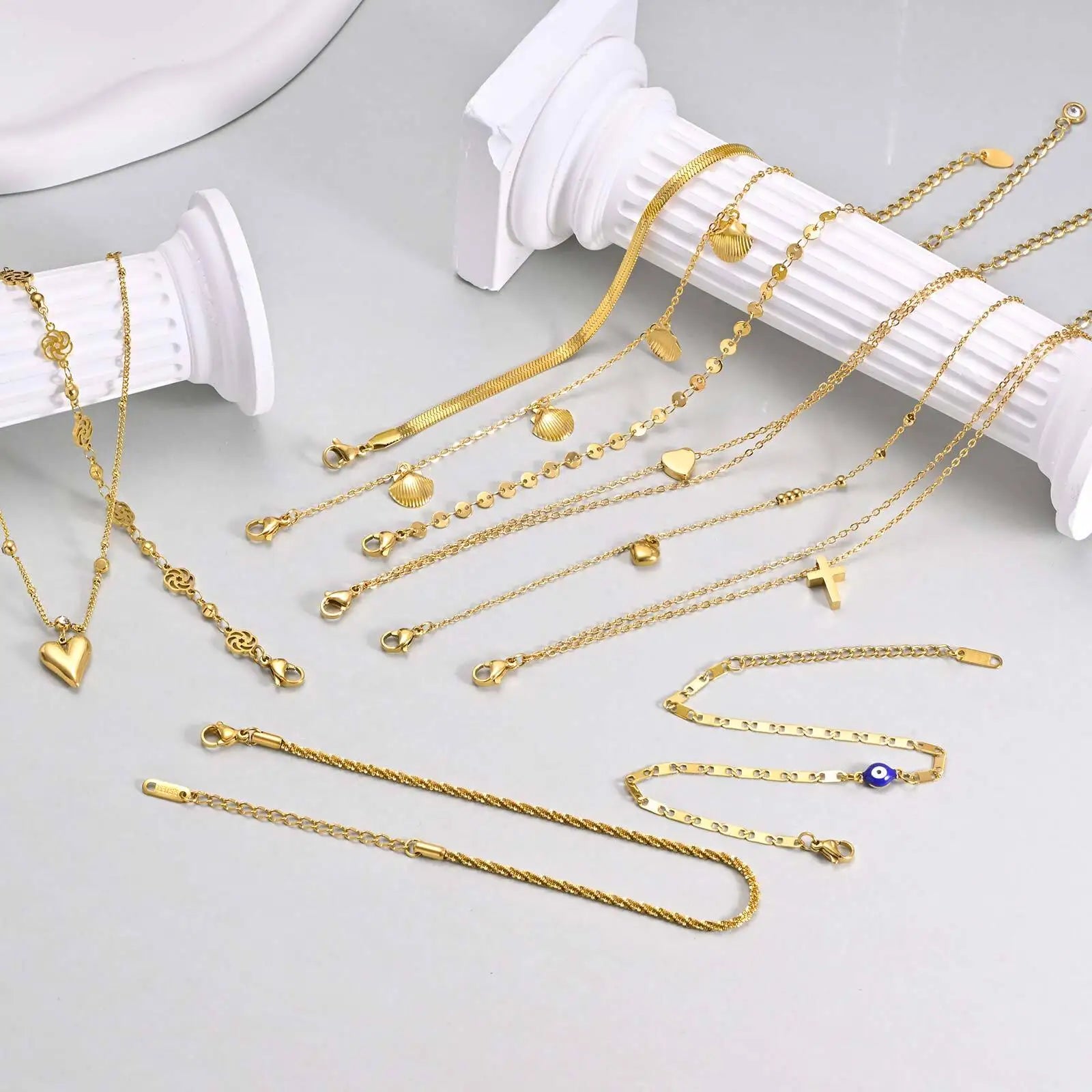 Stainless Steel Anklets Bracelet for Women, Flower Heart Seashell Charms Layered Anklets, Waterproof Gold Plated Anklet✨️