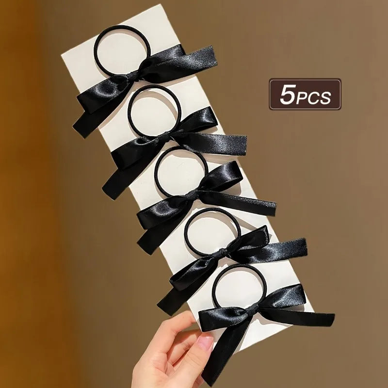 5Pcs Women's Style, Fashionable and Cute, Black Bow Hair Tie, Suitable for Daily Use, Recommended Gift Hair Accessories💎