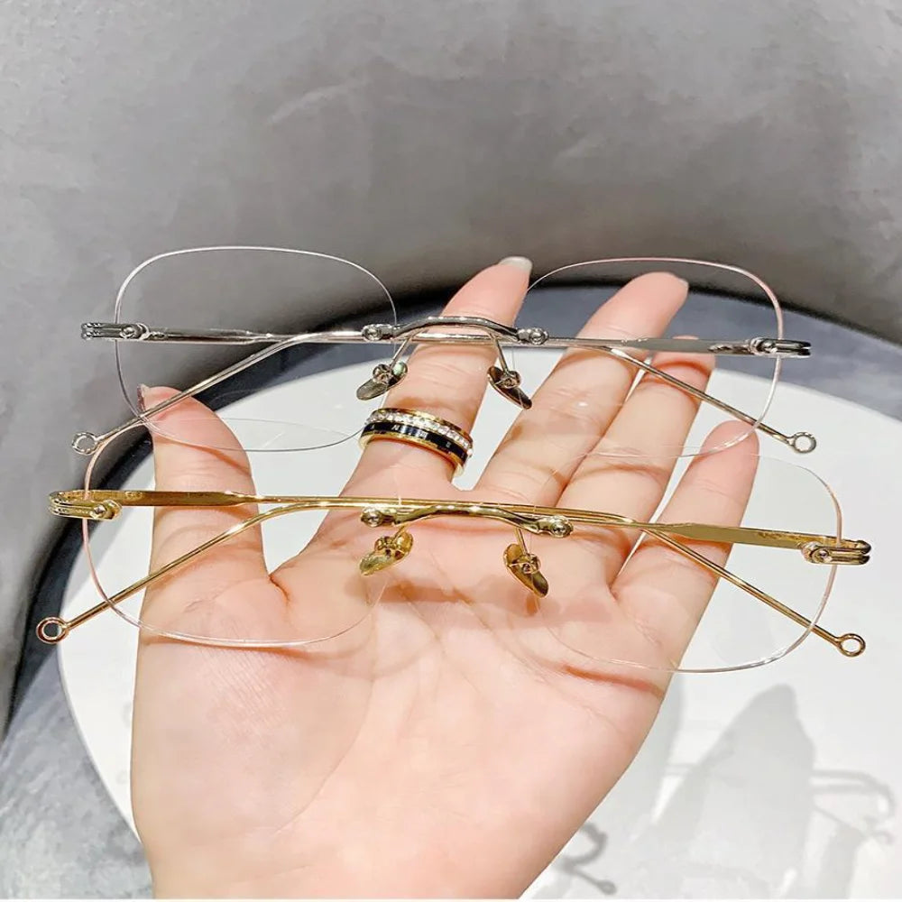 Luxury Brand Rimless Myopia Glasses Women Men Frameless Anti-blue Light Ultra-light Metal Thin Temples Eyewear Diopter 0 To -4.0♥️
