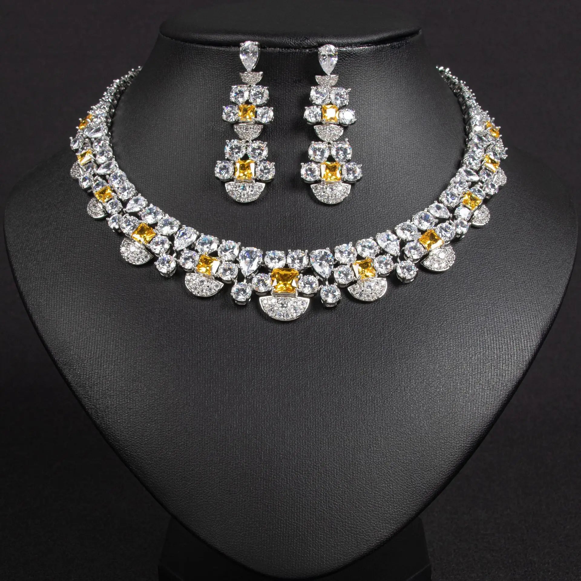 Luxury Bridal Jewelry Set For Wedding Cubic Zirconia Saudi Dubai Indian Bride Necklace And Earring Sets For Women Prom Jewellery💋