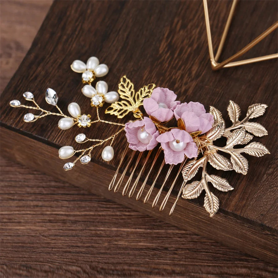 New pearl Crystal Rhinestone Hair Combs Rose Gold Silver Color Headpiece For Bride Women Wedding Hair Accessories Head Jewelry
