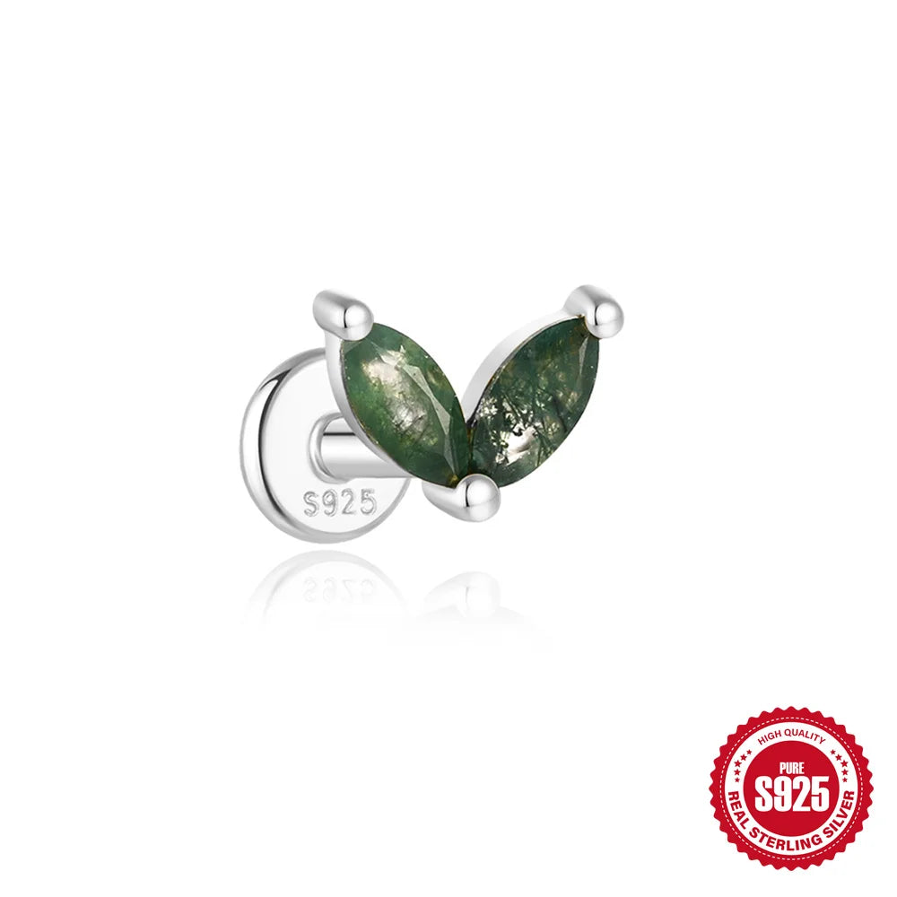 CANNER 1Pc 925 Silver Simple Horse Eye Natural Water Grass Round Surface Stud Earrings For Women 18K Gold Green Moss Ins Jewelry💚