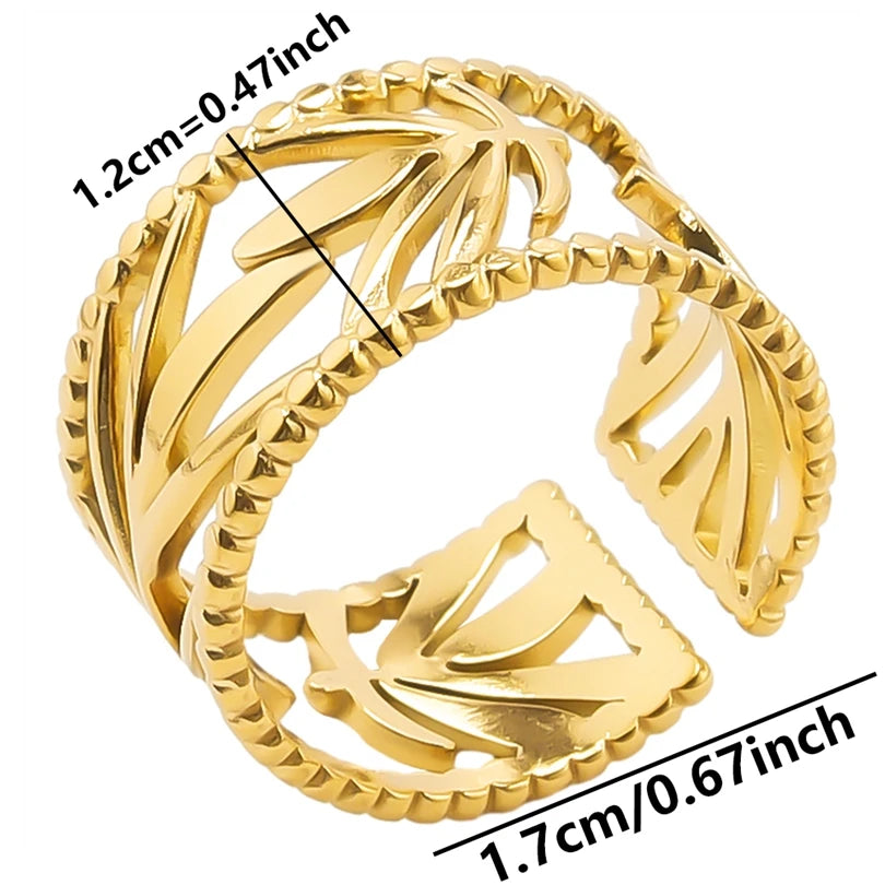 Chic 6pcs/lot Real Gold Color Wide Multi-layer Stainless Steel Ring Love Leaf Rainbow Rings Bulk Sale Women Jewelry Charms Gifts|with LUREA💛