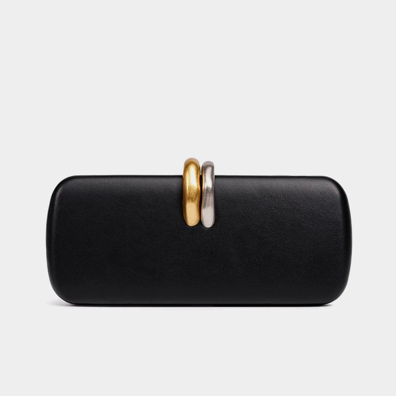 Box Rigd Clutch With Metal Detail Evening Bags For Women Luxury Designer Handbag And Purses 2025 New In PU Chain Strap Shoulder💕