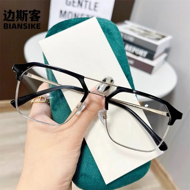Luxury Brand Double Beam Frame Anti-blue Light Transparent Computer Glasses Women Men Sunglasses UV400 Flat Mirror Eyeglasses♥️