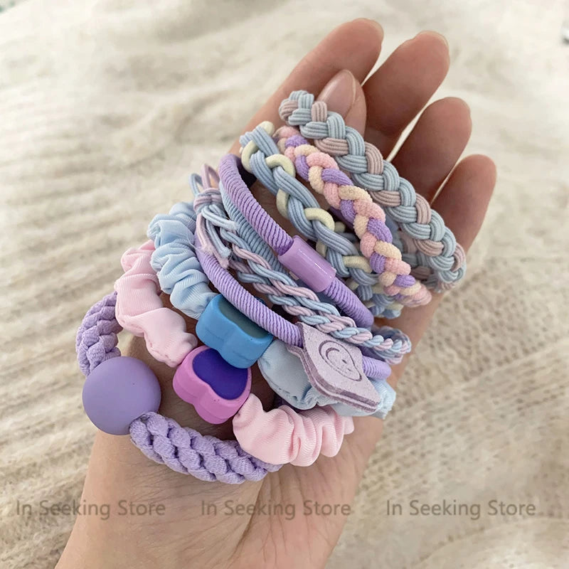 10pcs Girls Women Scrunchies Hair Tie Elastic Rubber Hairband Colorful Kids Hair Accessory Rope Ring Gum Rims Headwear