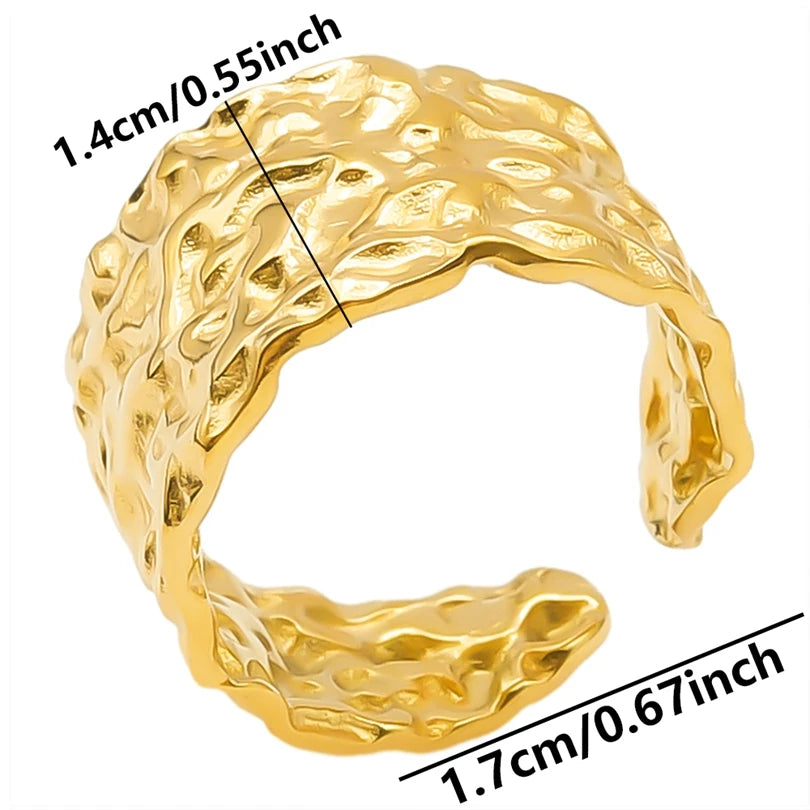 Chic 6pcs/lot Real Gold Color Wide Multi-layer Stainless Steel Ring Love Leaf Rainbow Rings Bulk Sale Women Jewelry Charms Gifts|with LUREA💛