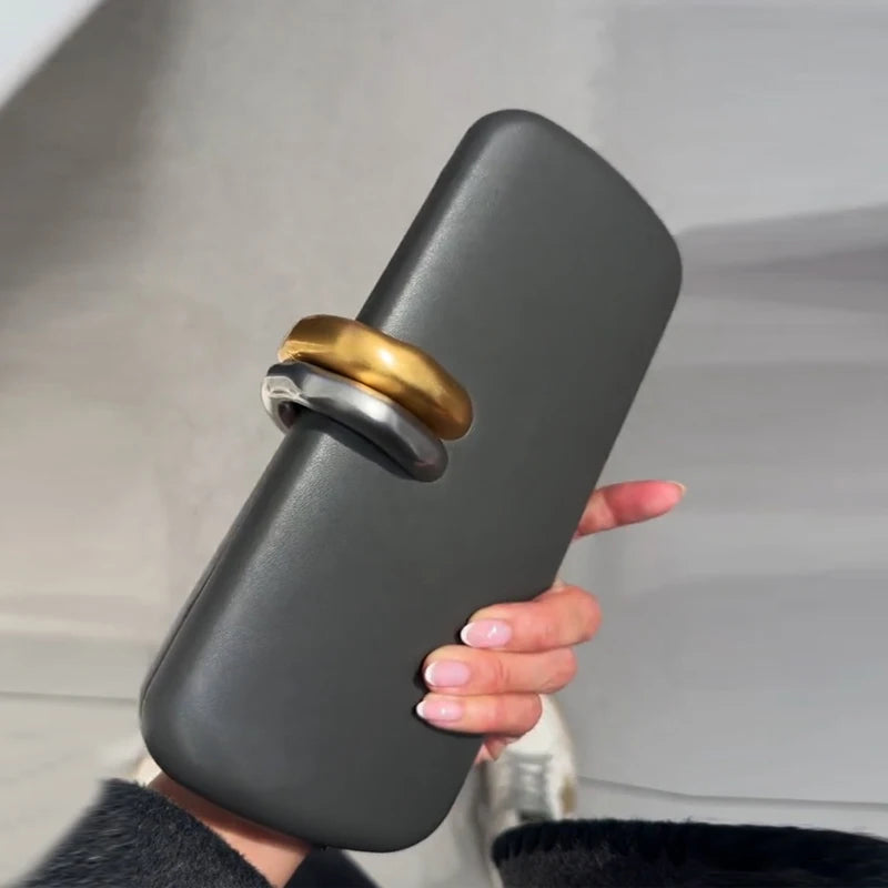 Box Rigd Clutch With Metal Detail Evening Bags For Women Luxury Designer Handbag And Purses 2025 New In PU Chain Strap Shoulder💕