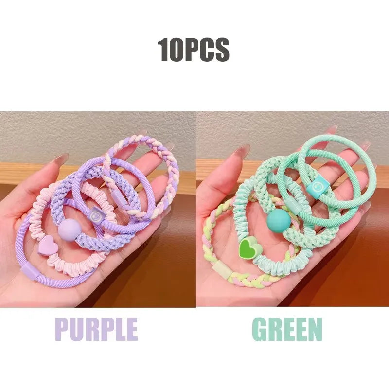 10pcs Girls Women Scrunchies Hair Tie Elastic Rubber Hairband Colorful Kids Hair Accessory Rope Ring Gum Rims Headwear