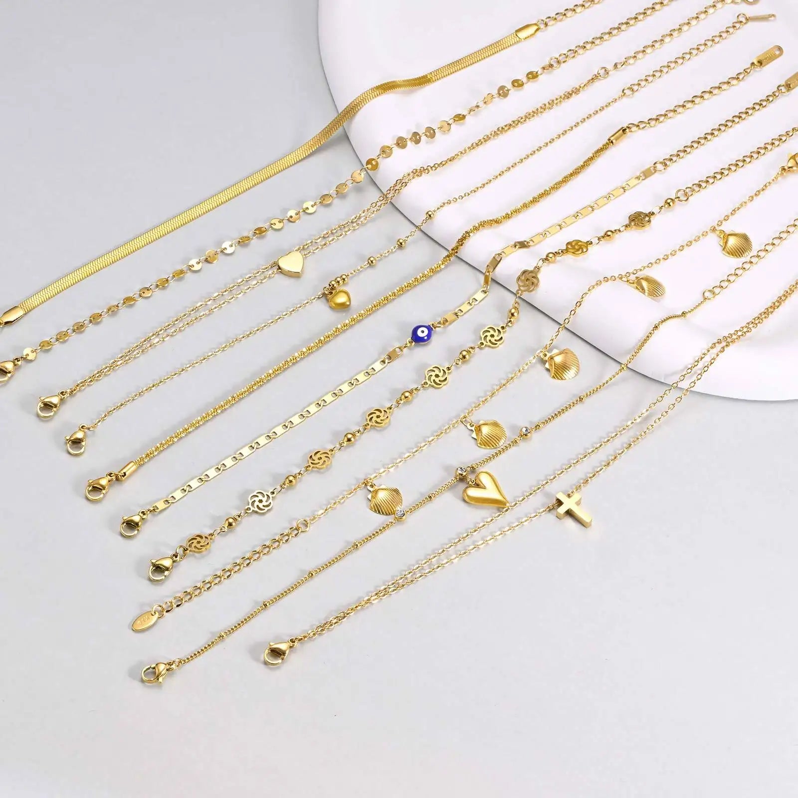 Stainless Steel Anklets Bracelet for Women, Flower Heart Seashell Charms Layered Anklets, Waterproof Gold Plated Anklet❤️