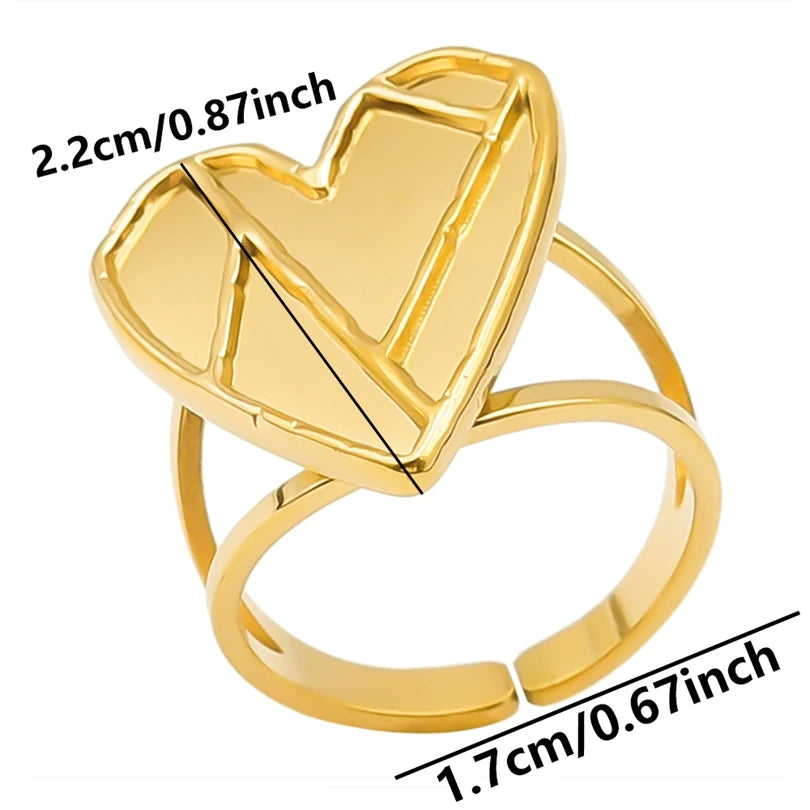 Chic 6pcs/lot Real Gold Color Wide Multi-layer Stainless Steel Ring Love Leaf Rainbow Rings Bulk Sale Women Jewelry Charms Gifts|with LUREA💛