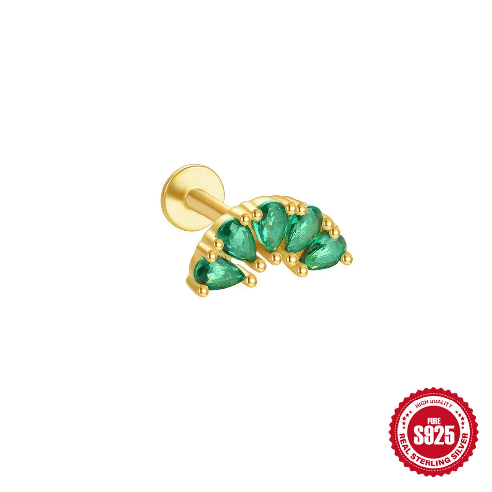 CANNER 1Pc 925 Silver Simple Horse Eye Natural Water Grass Round Surface Stud Earrings For Women 18K Gold Green Moss Ins Jewelry💚