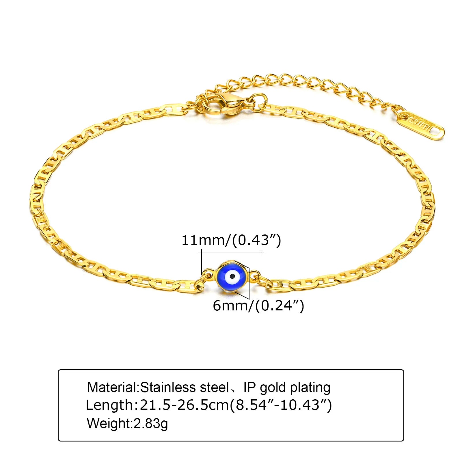 Evil Eye Anklet Bracelet for Women, 18K Gold Plated Stainless Steel, Adjustable Waterproof Evil Eye Jewelry✨️
