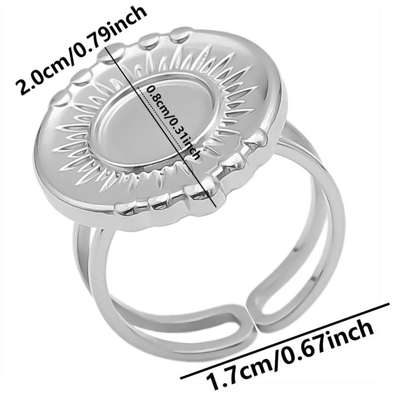 7pcs  Blank Base High Quality Stainless Steel Silver Color Ring Oval Peach Heart Quadrilateral Opening Adjustable Rings Femmes💕| Lurea accessories