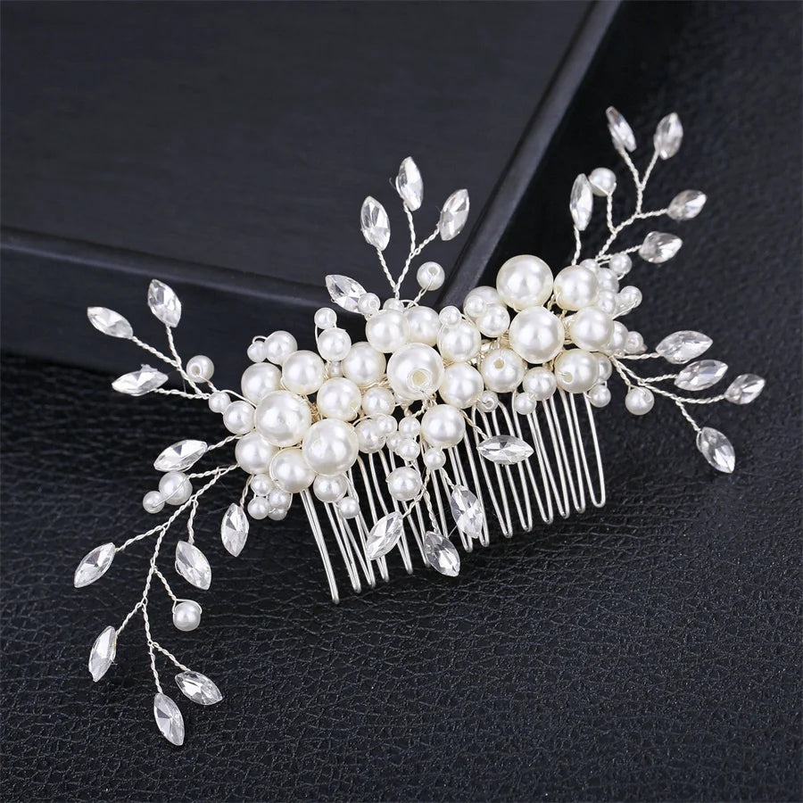 New pearl Crystal Rhinestone Hair Combs Rose Gold Silver Color Headpiece For Bride Women Wedding Hair Accessories Head Jewelry