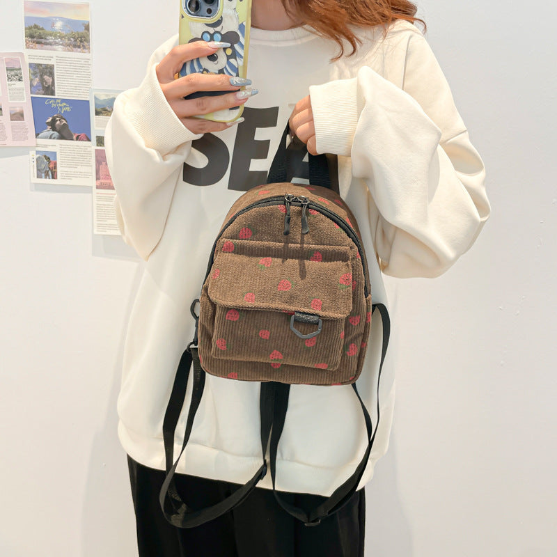 Retro Corduroy Backpack Women's Cute Outing