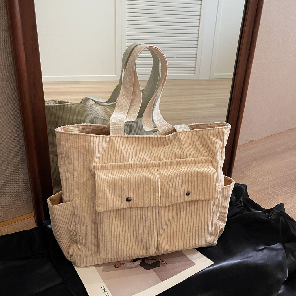 Women's Large Capacity Corduroy Shoulder Bag Portable Tote Bag