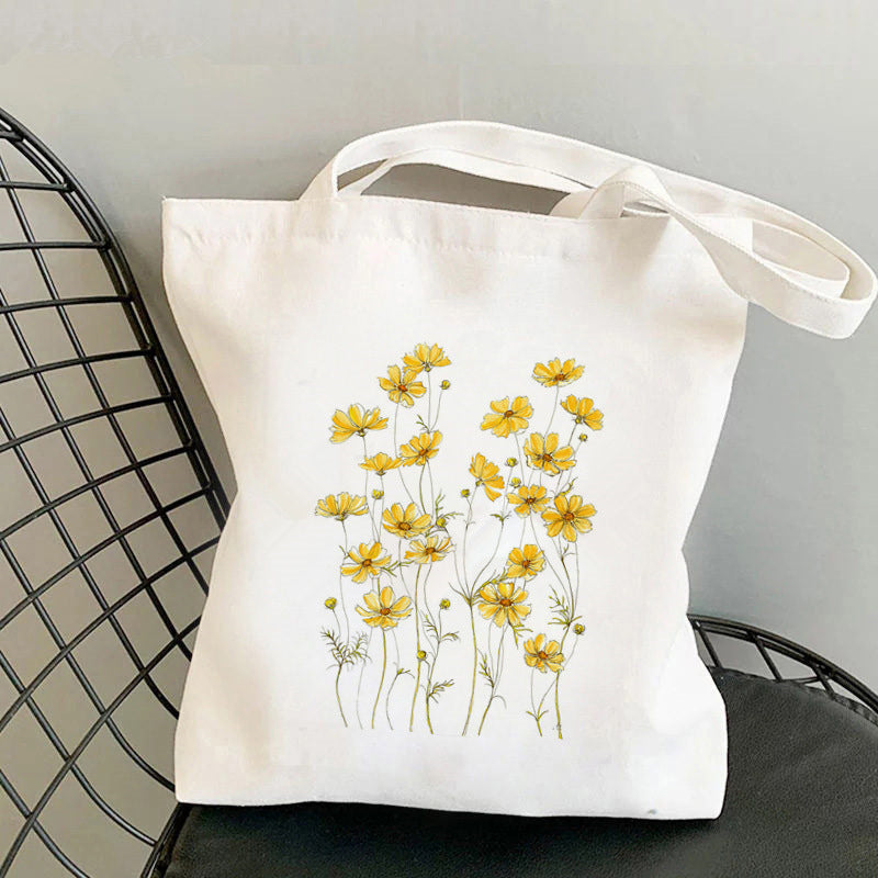 Yellow Cosmos Flowers Canvas Shoulder Bag