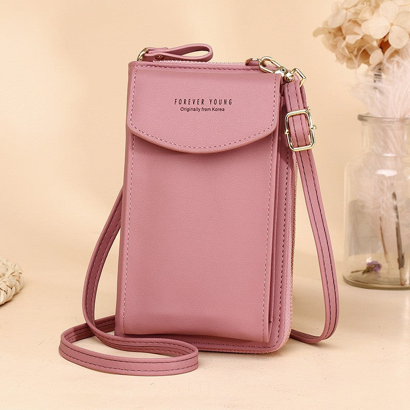 Solid Color Vertical Crossbody Phone Versatile Women's Zip Wallet