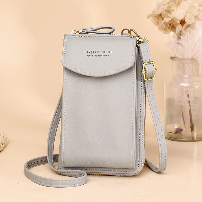 Solid Color Vertical Crossbody Phone Versatile Women's Zip Wallet