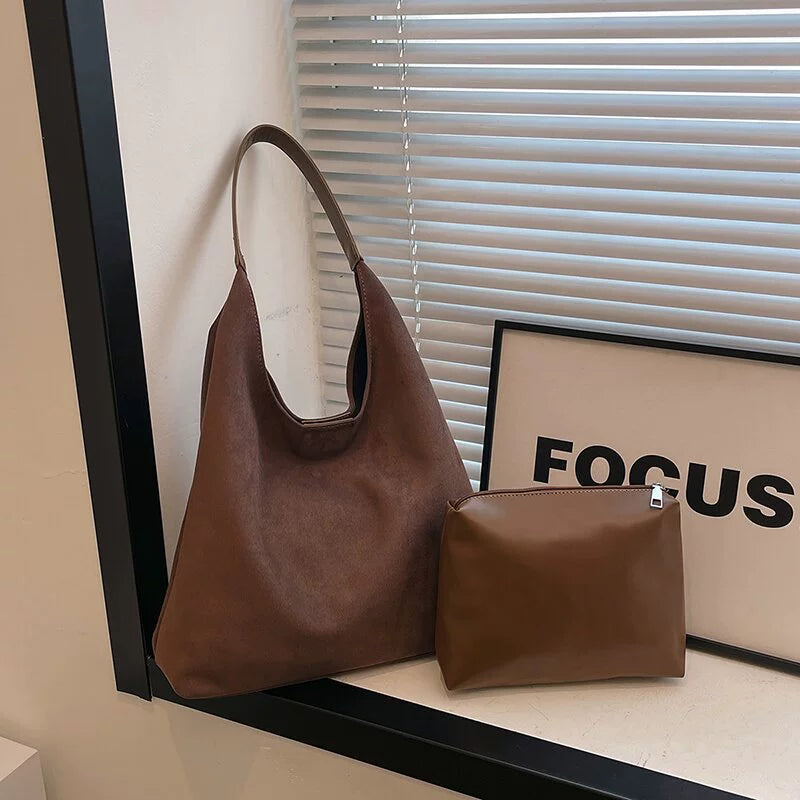 Retro Suede Versatile Tote Bag Matte For Women