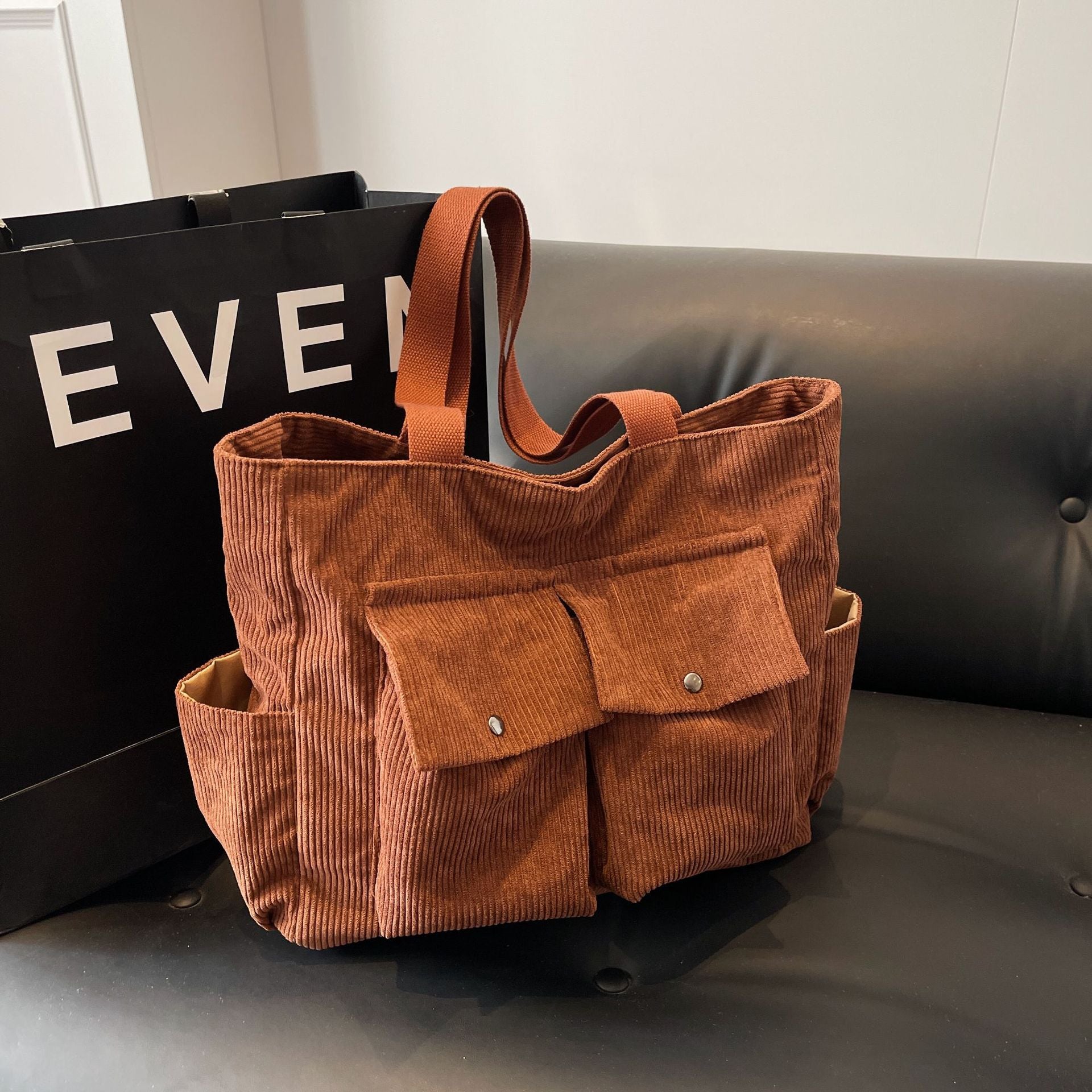Women's Large Capacity Corduroy Shoulder Bag Portable Tote Bag