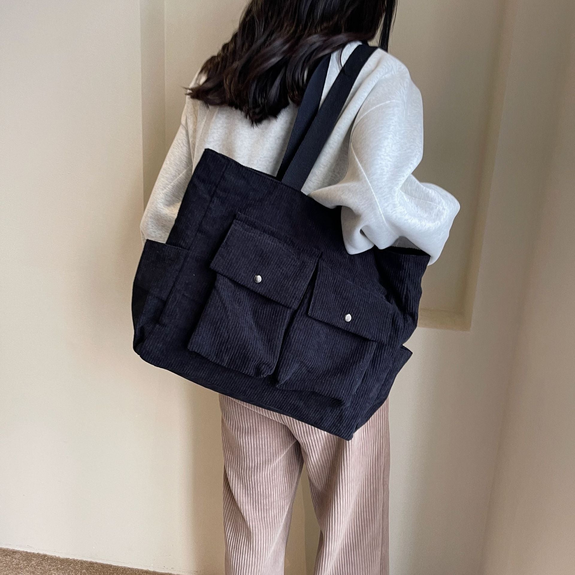 Women's Large Capacity Corduroy Shoulder Bag Portable Tote Bag