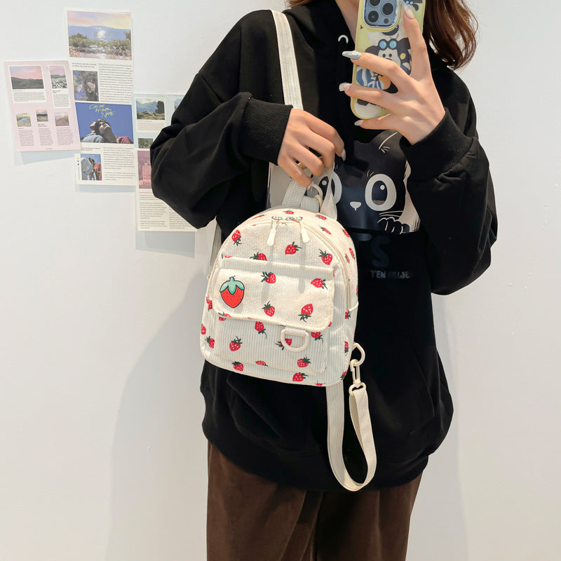 Retro Corduroy Backpack Women's Cute Outing